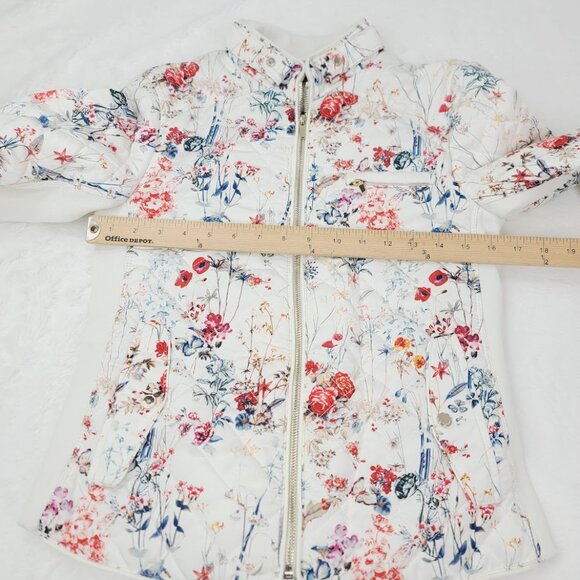 Zara Women's White Red Wild Floral Print Stretch Full-Zip Quilted Jacket Size M - Picture 13 of 14